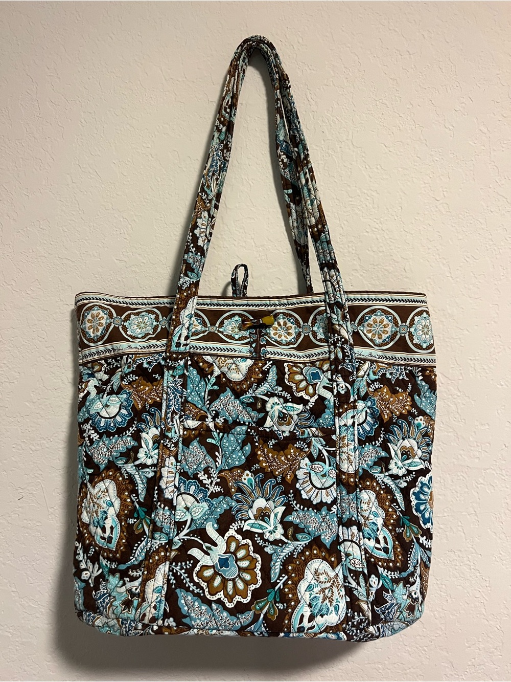 3pc LOT Retired Vera Bradley Print “Java Blue”-Tote Bag, Shoulder Bag, 2 Wallets